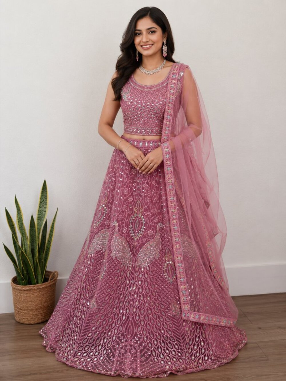 Dusty Rose Designer Lehenga Choli Set | Indian Wedding Outfit